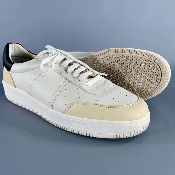 SANDRO White Black Beige Color Block Leather Low Top Sneakers - Picture 5 of 8